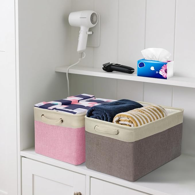 BALEINE 1 Pack Fabric Storage Bins for Shelves, Linen Storage Baskets for Organizing, Decorative Closet Bins for Clothes, Home (Grey, 15''x11''x9.5'')
