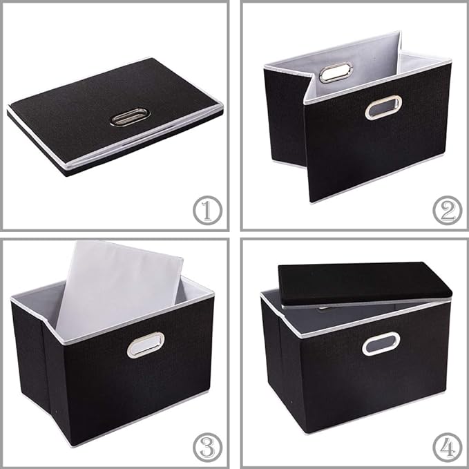 PRANDOM Foldable Storage Box with Lid [1-Pack] Fabric Collapsible Storage Bin Organizer Container Basket Cube with Cover for Home Bedroom Closet Office Nursery Black (14.9x9.8x9.8)