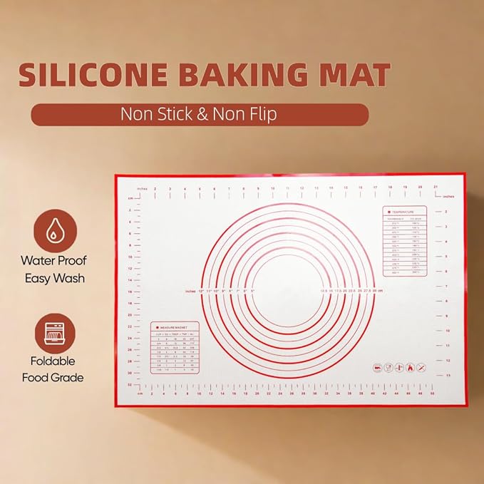Silicone Baking Mat for Rolling Dough & Pastry – 24'' X 16'' Non-Stick, Heat-Resistant Kitchen Counter Protector – Dishwasher Safe, Easy Clean (L-24'' X 16'')