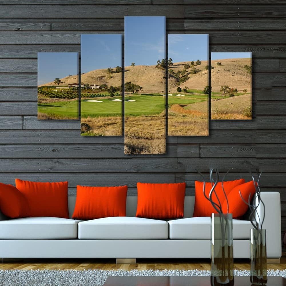 5 Pieces Golf Course Wall Art Pictures for Home Decor CordeValle California USA Painting on Canvas Poster Print Modern Artwork for Living Room Office Decorative Framed Ready to Hang - 60" W x 40" H