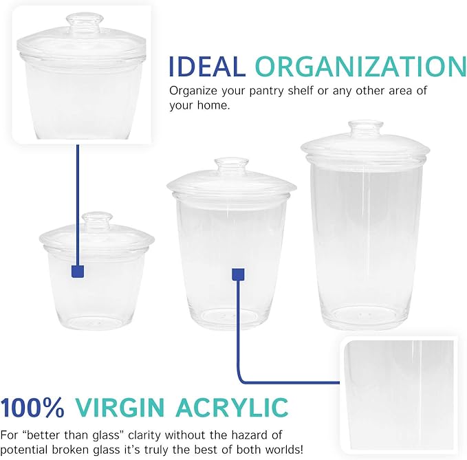 Huang Acrylic Clear Round Air Tight Apothecary Jar | Decorative Storage for Candy, Cookies, Nuts, Food | Perfect for Kitchen, Pantry, Bathroom, Home Decor (24oz)