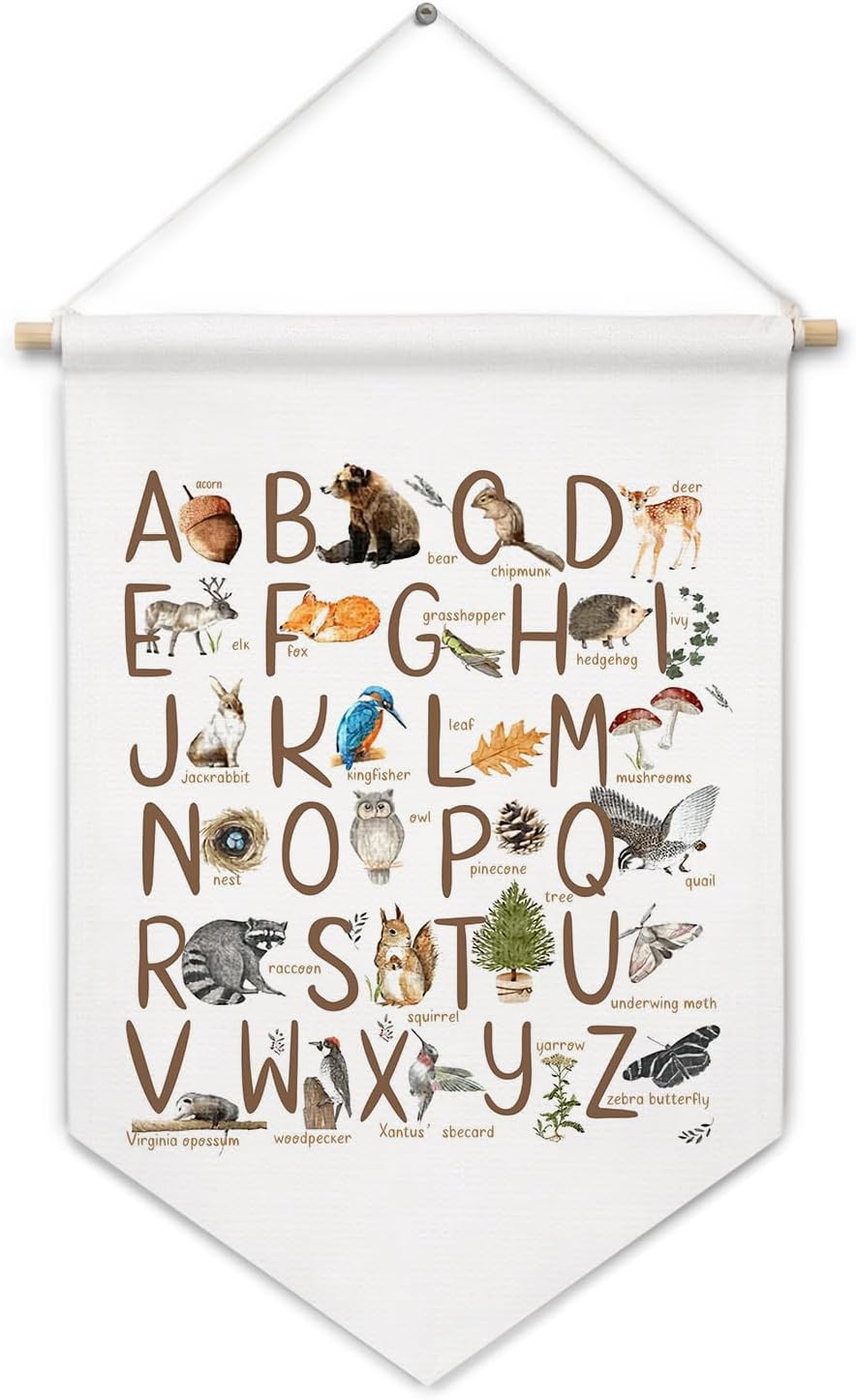 ArtisaEura Woodland Alphabet Wall Canvas Banners, Woodland Nursery Decor, Alphabet Educational Hanging Display Pennant Banner Flags, ABC Nursery Wall Decor for Kids Toddler Room Bedroom Playroom