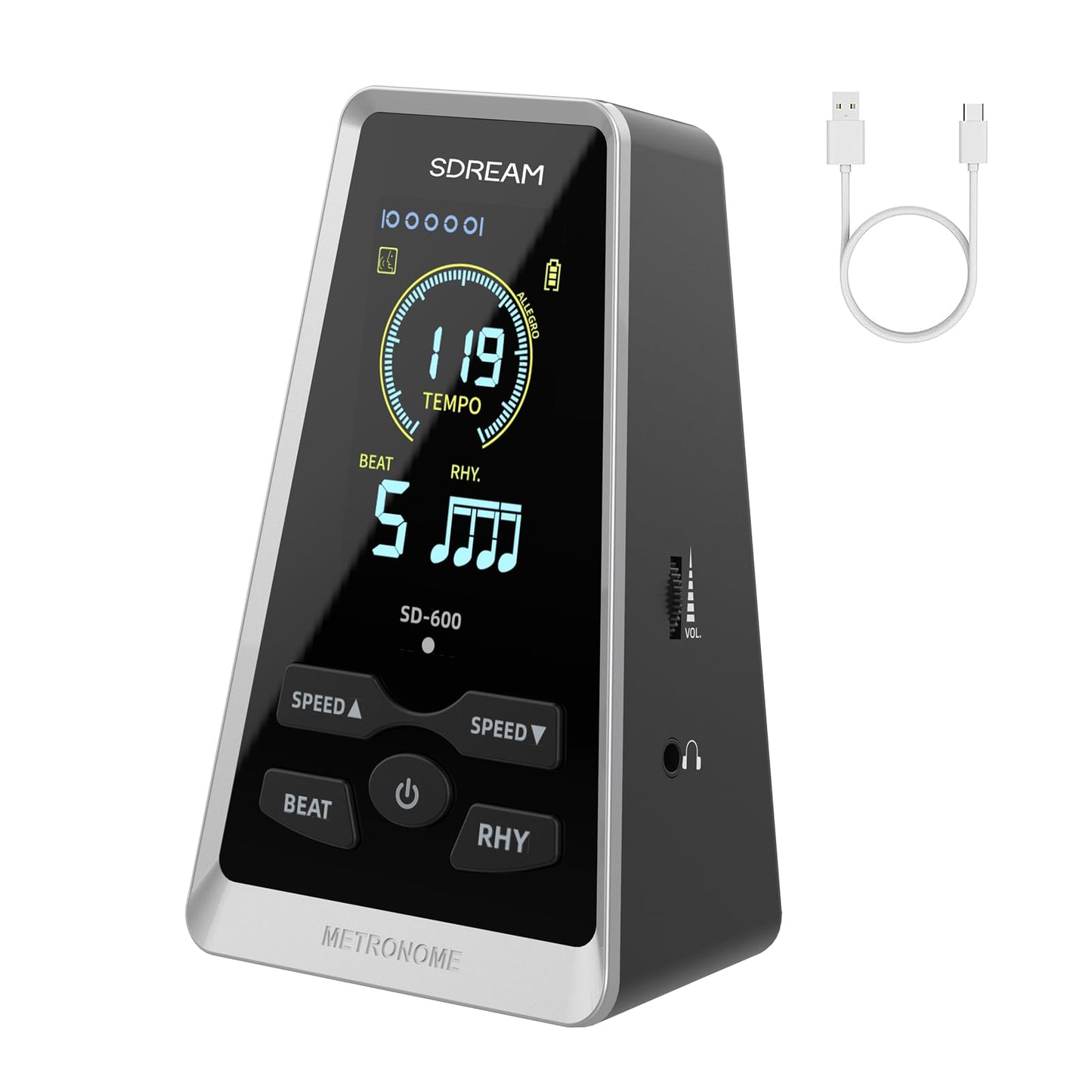 SDREAM Digital Metronome for Piano,Guitar,Violin,Rechargeable LCD Electronic Metronome with Human Voice,Professional Metronome f