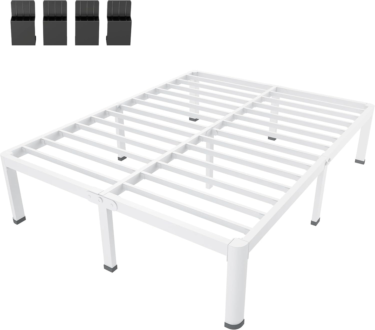 MAF 18 Inch King Size Bed Frame White with Round Corner Legs Mattress Slide Stopper No Box Spring Needed Heavy Duty Metal Platform Bed Frames Under-Bed Storage Space, 3000 LBS Steel Slats Support