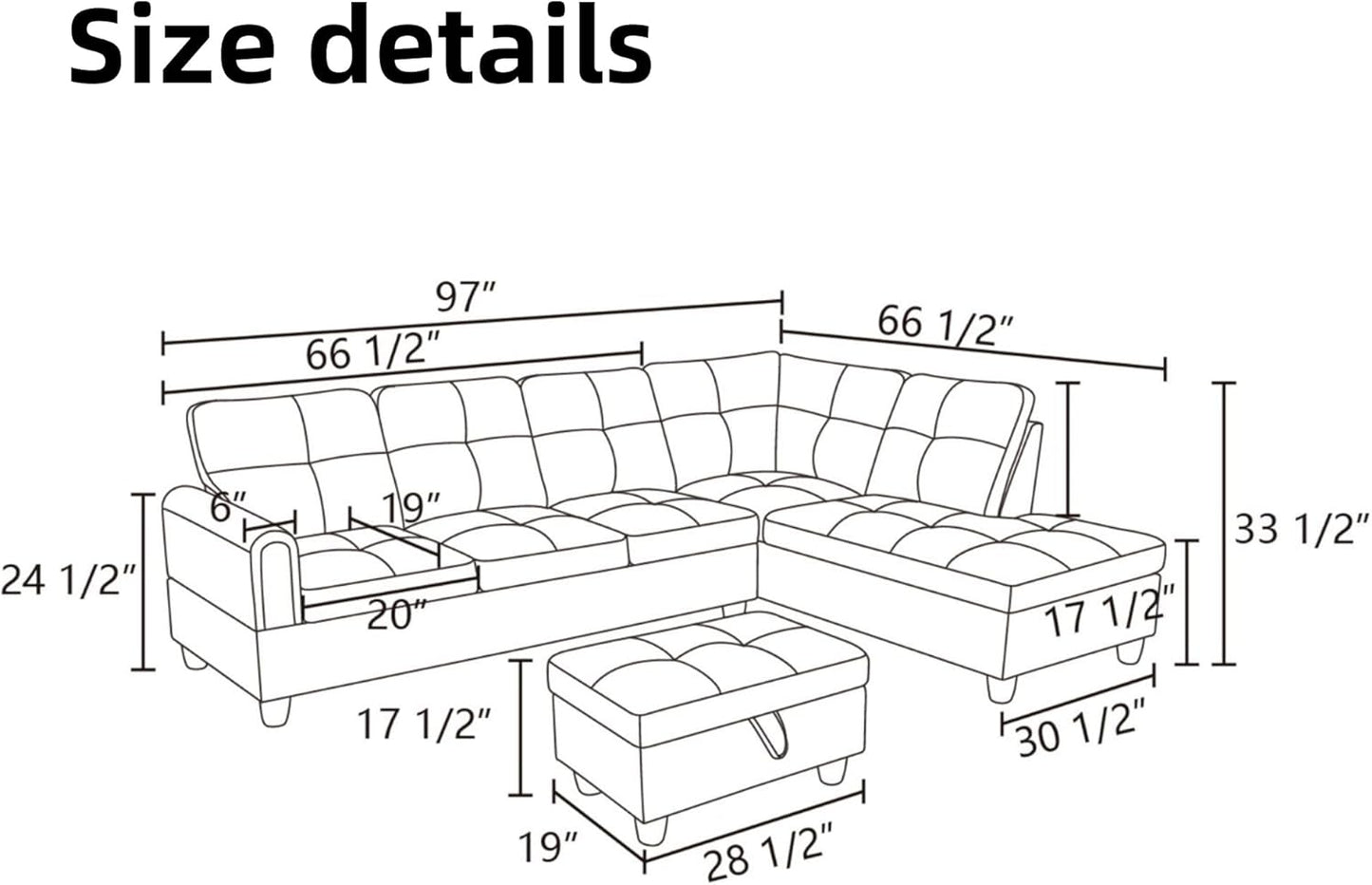L Shaped Sectional Couches for Living Room, Modern Modular Sectional Sofa with Ottoman Storage, Comfy L Shaped Couch with Chaise for Bedroom Apartment Furniture, Gray