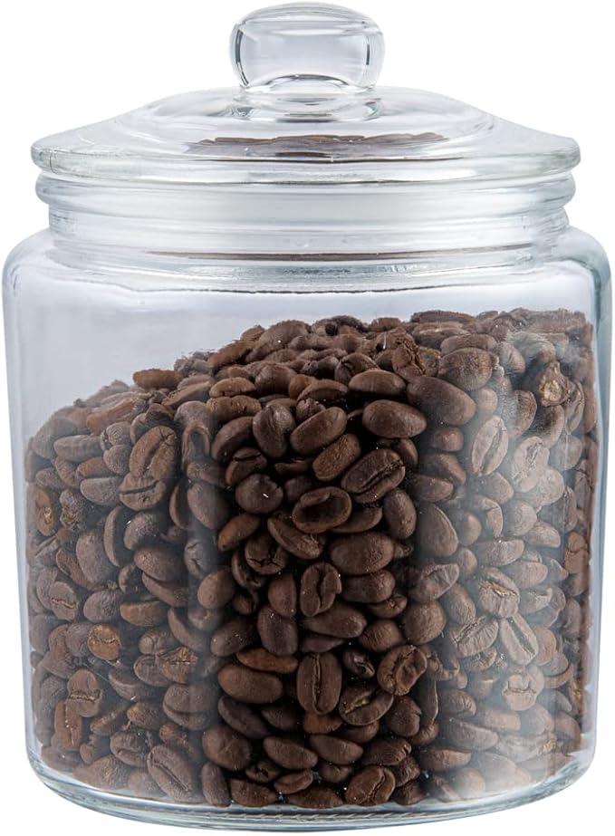 Restaurantware Vetri 0.2 Gallon Glass Storage Jar 1 Dishwashable Glass Cookie Jar - Airtight Seal Wide Opening Clear Glass Candy Jar Knob Handle Lid For Kitchen Laundry Or Storage