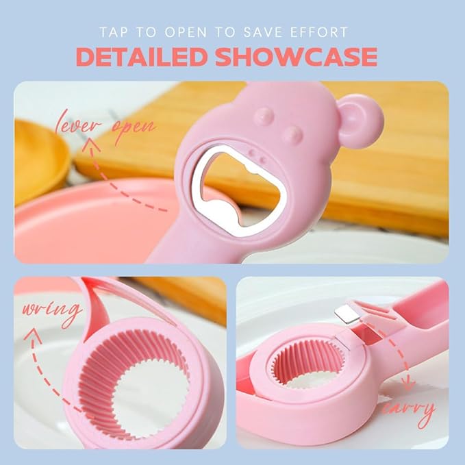 4 in 1 Beer Bottle Opener, 2023 New Multifunction Handheld Can Beer Opener for Jelly Jars Wine Beer Cans Sauce Bottles (Pink+Purple)