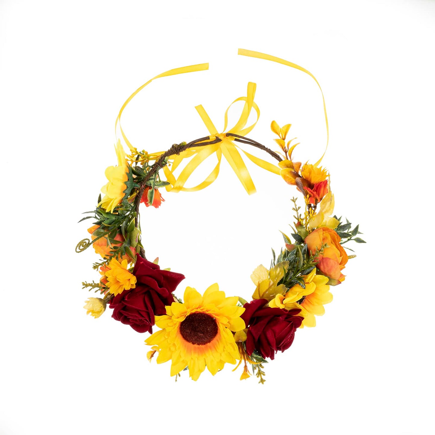 DreamLily Sunflower Floral Crown Maternity Woodland Rose Flower Girl Crown Hair Wreath Festival headpiece DFS29 (Red rose)
