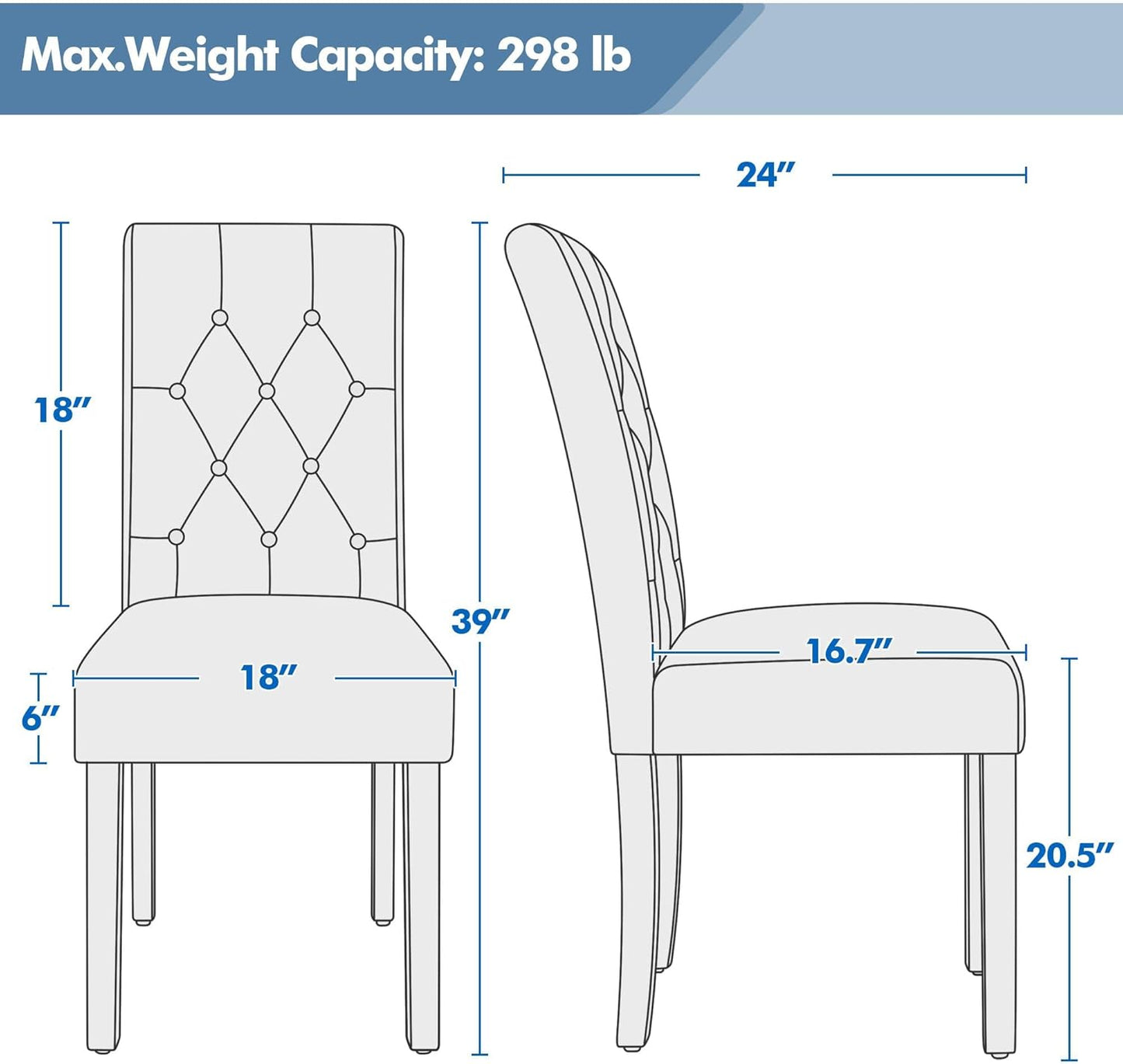 Yaheetech Dining Chairs Set of 4 Modern Style Faux Leather Dining Room Chairs with Solid Wood Legs and Button Tufted Padded for Home Kitchen, Gray