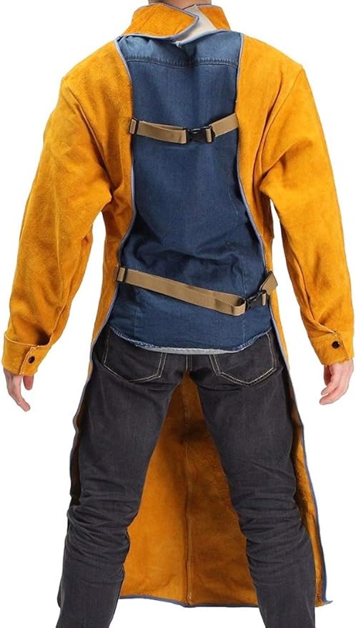 Leather Welding Apron with Sleeves,Heavy Duty Welding Jacket,Heat Flame Resistant Welder Apron for Men