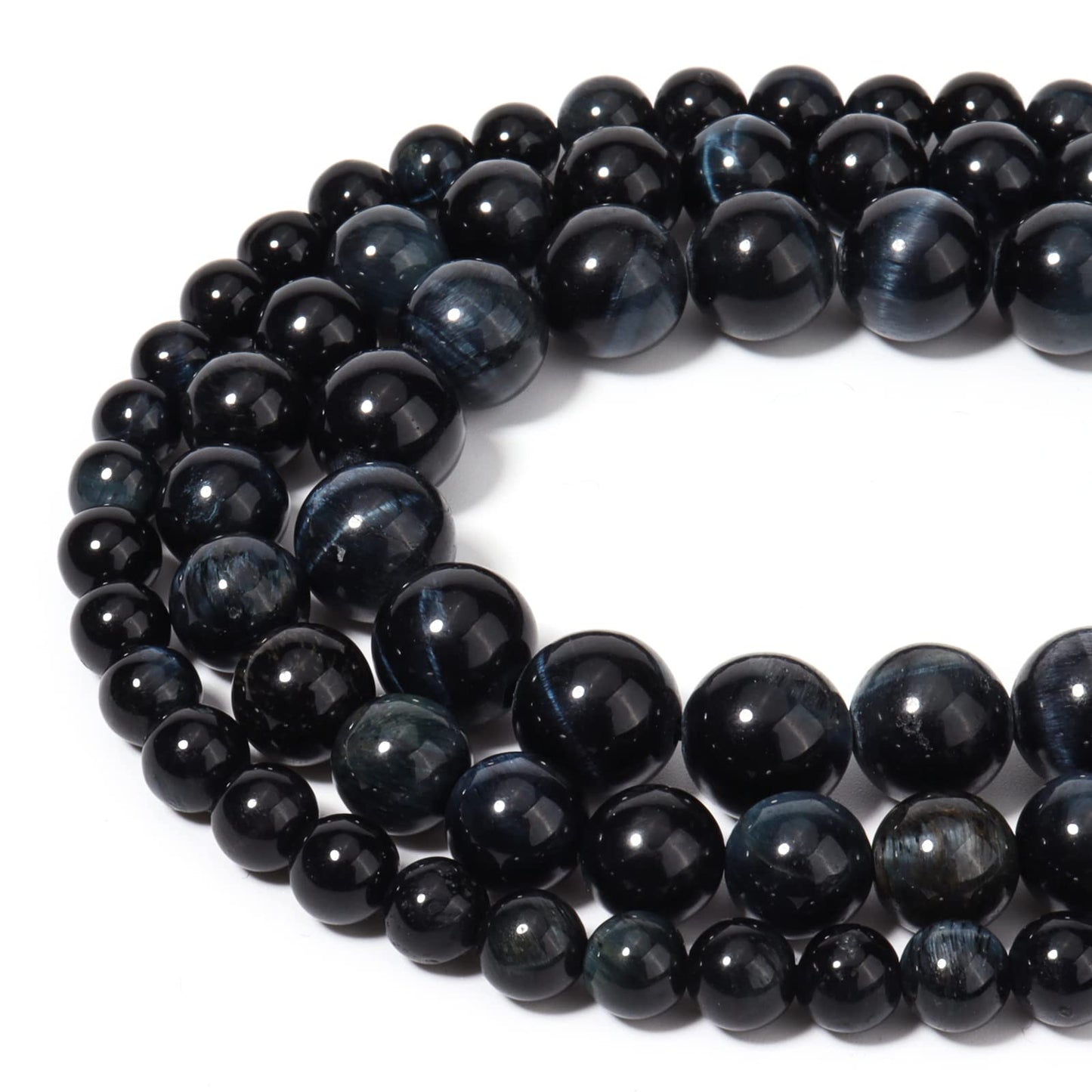 35pcs 10mm Natural Blue Black Tiger Eye Gemstone Beads Energy Healing Crystal Round Loose Stone Beads for Jewelry Making, DIY Bracelets Necklaces