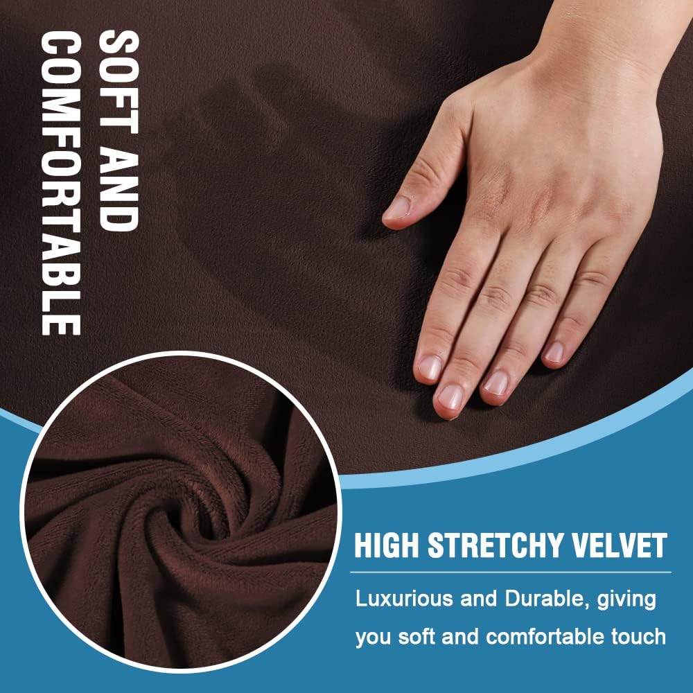 H.VERSAILTEX Sofa Cover 4 Piece T Cushion Sofa Slipcovers Thick Velvet Couch Cover Furniture Protector Stretch T Cushion Sofa Covers for 3 Cushion Couch with 3 Individual T Cushion Covers, Brown