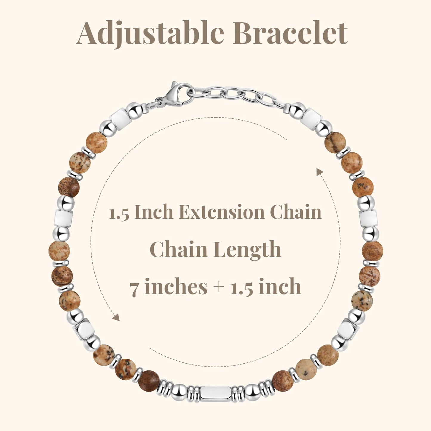 Stainless Steel Stone Adjustable Boho Stackable Womens Beaded Bracelets for Women Trendy Jewelry Stack Cute Health Dainty Waterproof Woman Ladies Colorful Bangle Women's Silver Link Bracelets for Women Non Tarnish A Bohemian Charm Silver Bead Bracelet for