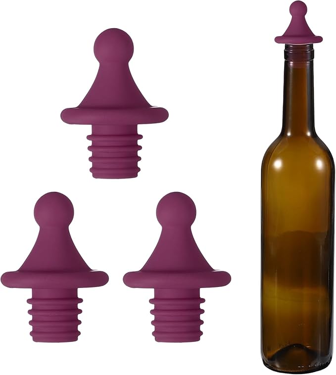 uxcell 3 Pcs Silicone Roof Shape Wine Stopper, Reusable Wine Stoppers Airtight Leak-proof Bottle Plug Liquor Saver with Beer Beverage Bottle Stopper for Bar Holiday Party, Purple