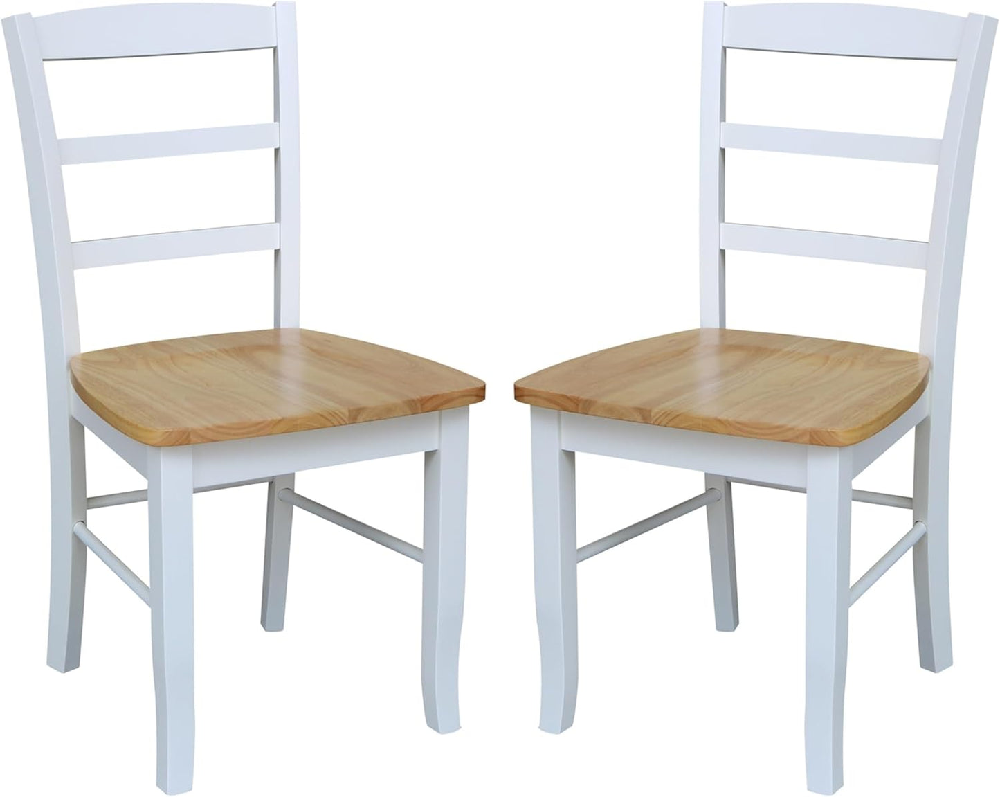 Madrid Ladderback, Set of 2 Dining Chairs , Solid Wood Kitchen/Dining Chairs, Parawood Construction, 18.1"W x 19.3"D x 35.2"H, 225 lb Weight Capacity, Elegant, Durable, White/Natural