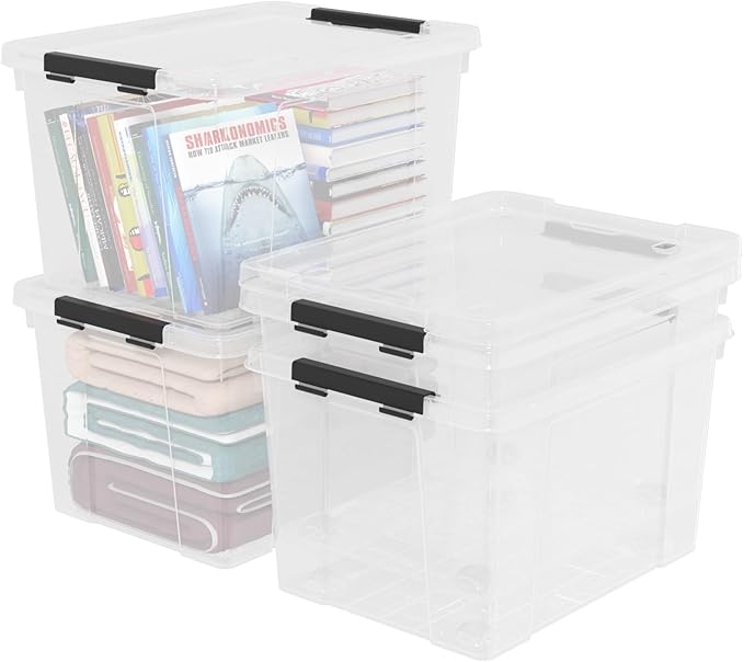 50 Quart Plastic Storage Bins with Lids and Wheels, Large Clear Plastic Storage Totes, 4 Pack