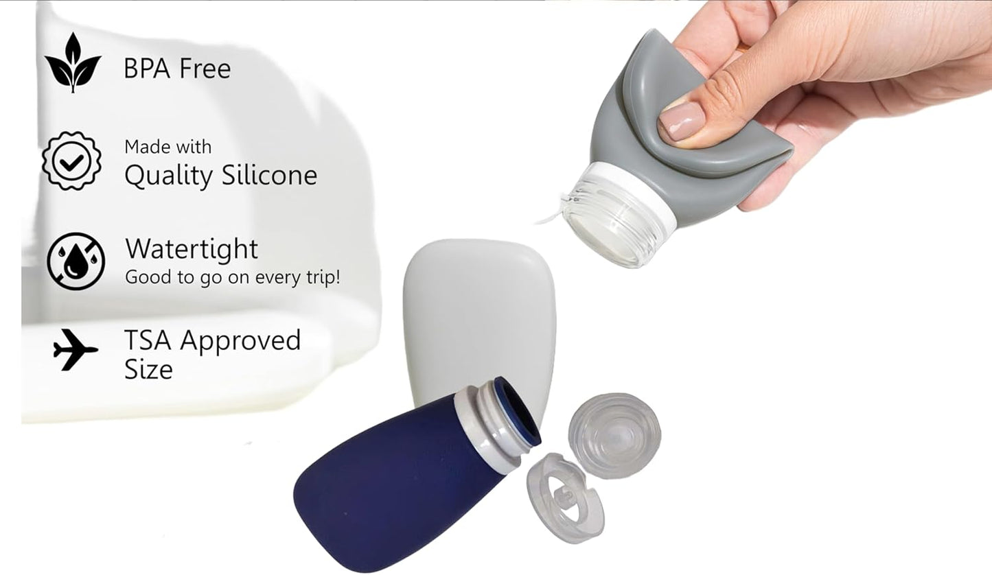 Travel Bottles for Toiletries, TSA Approved 3oz Leak Proof Silicone Soft Refillable Squeeze Travel Size Containers BPA Free for Cleansers, Lotions, Shampoo, Conditioner (red,yellow,blue,orange)