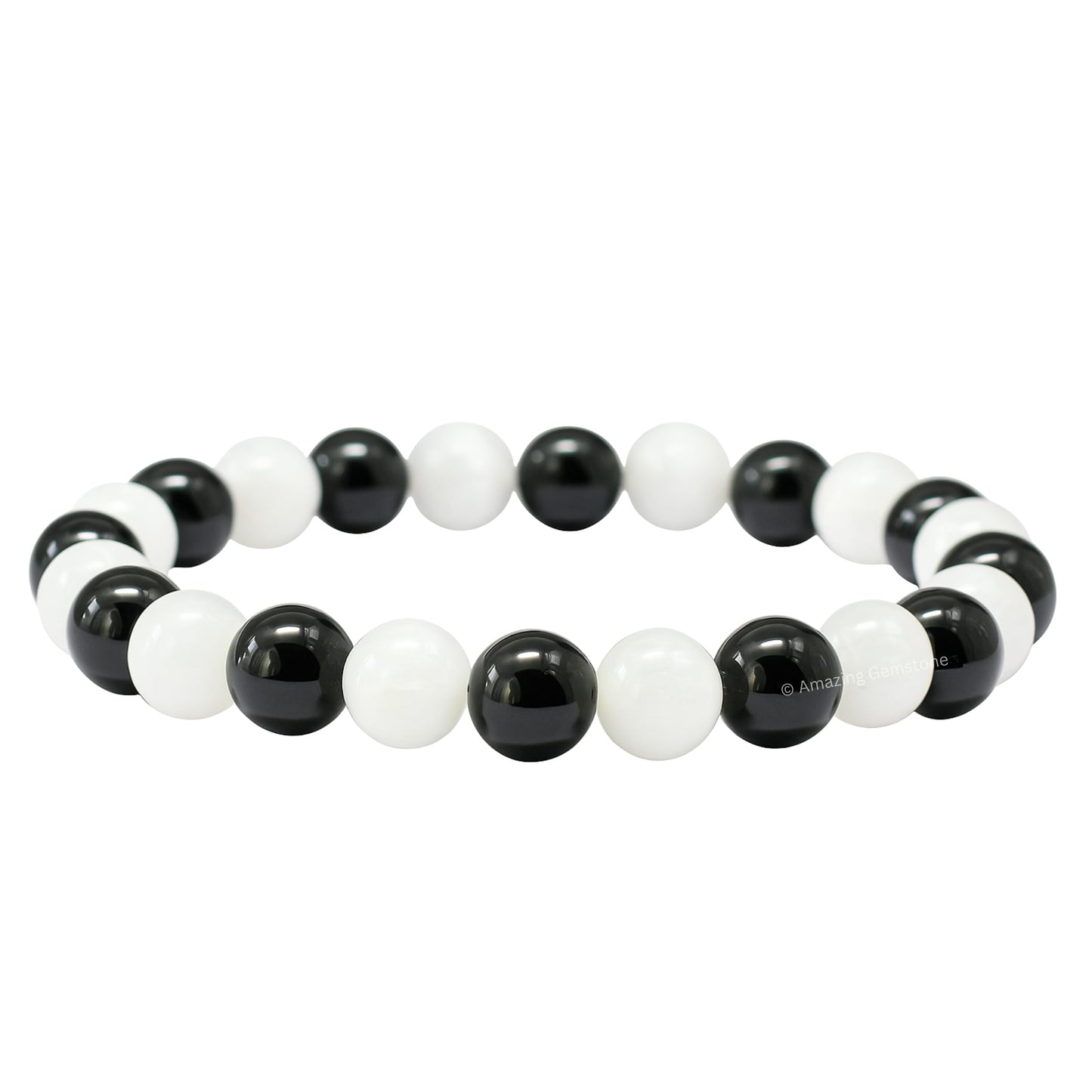 Amazing Gemstone Crystal Bracelet for Women Men's Gifts - Protection Healing Crystal Bracelet - 8mm Gemstone Beaded Stretchable Bracelet Pulseras Para Hombres Mujer Stocking Stuffers Mothers Day Gift (Black Tourmaline Selenite)