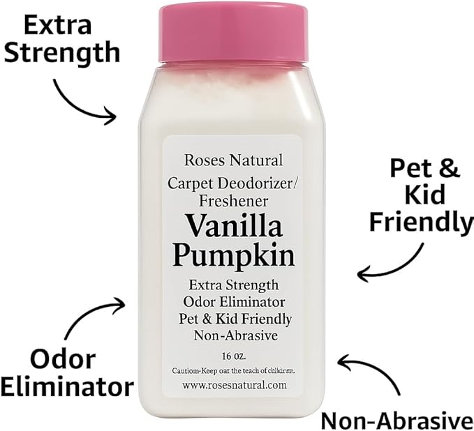 Vanilla Pumpkin Carpet Deodorizer and Freshener, Extra Strength Odor Eliminator, Pet and Kid Friendly, Non-Abrasive, 16 oz