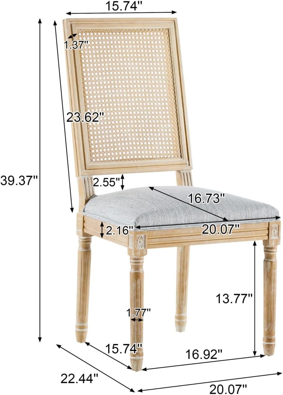 Merax Upholstered Solid Wood Dining Chairs Set of 2, French Country Style Accent Side Seating Furniture for Kitchen, Living Room, Wicker Back, Grayish Green