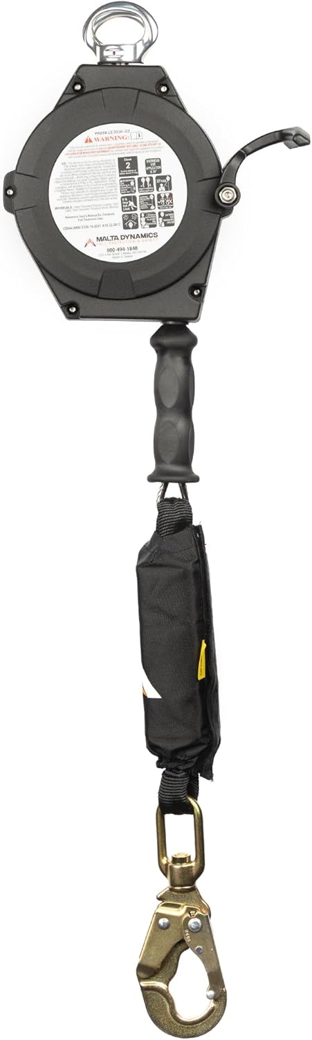 Malta Dynamics Edgehog Self Retracting Lifeline – 30’ Leading Edge Fall Protection Yoyo Cable, Class 2 Retractable Lanyard with Quick-Action Brake, OSHA and ANSI Compliant Safety Lanyard