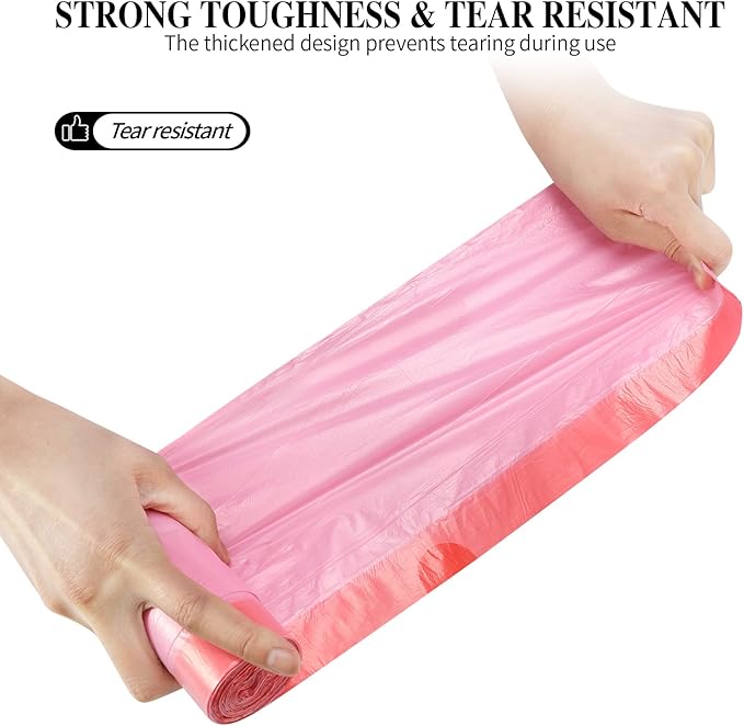 3Rolls Drawstring Small Trash Bags,4 Gallon Thicken Drawstring Small Garbage Bags for Kitchen,Bathroom,Bedroom,Home,Office Trash Cans，60 Counts (Pink)