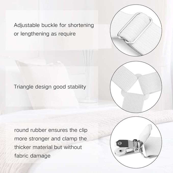 Foloda Fitted Sheet Holders for Corners, 4 pcs Adjustable Bed Sheet Holder Straps Fasteners Clips Fasteners Suspenders Locker Gripper Scrunchie for Bed Mattress