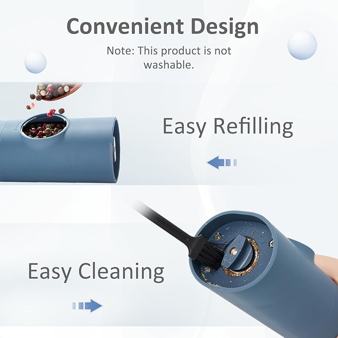 Electric Salt and Pepper Grinder Set, Rechargeable,Adjustable Coarseness with LED Light, Electric Salt and Pepper Shakers Refillable(2 Packs, Blue)