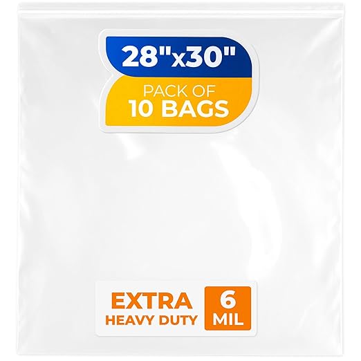 28" x 30" Extra Large Zip Seal Lock Bags, 6 Mil (Pack of 10) – Heavy-Duty Reclosable Plastic Bags – Clear, Resealable, Waterproof – For Storing and Organizing Clothes, Jewelry, and Travel