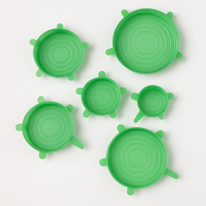 Stretchable Silicone Lids - Set of 6 Reusable Food Covers in One Color - BPA-free, Airtight & Leakproof - Microwave, Freezer & Dishwasher Safe - Eco-Friendly Silicone Stretch Lids (GREEN)