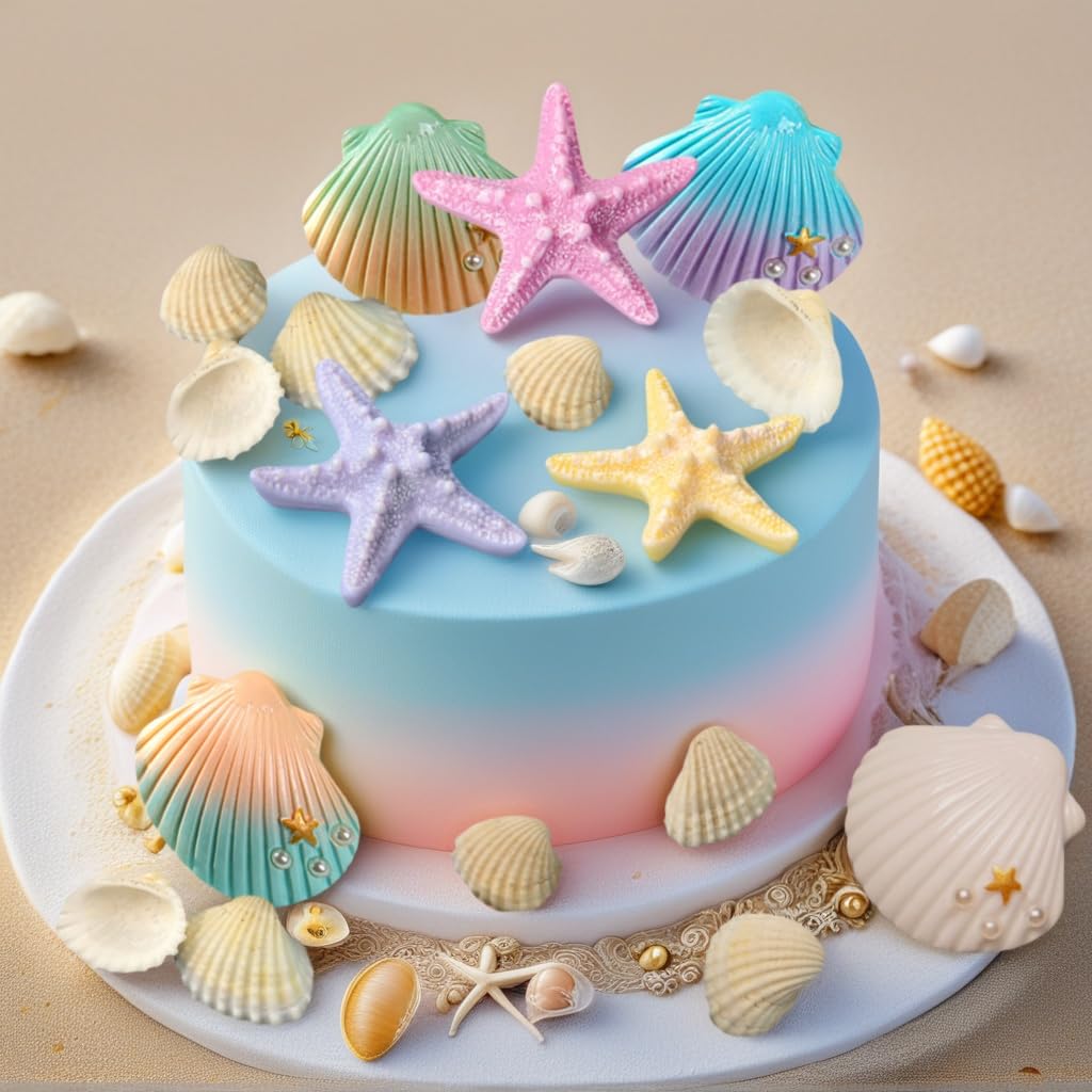 JeVenis Sea Shells Cake Decor Sea Ocean Party Favor Supplies Under the Sea Ocean Cake Decorations for Sea Ocean Theme Baby Shower Birthday Party