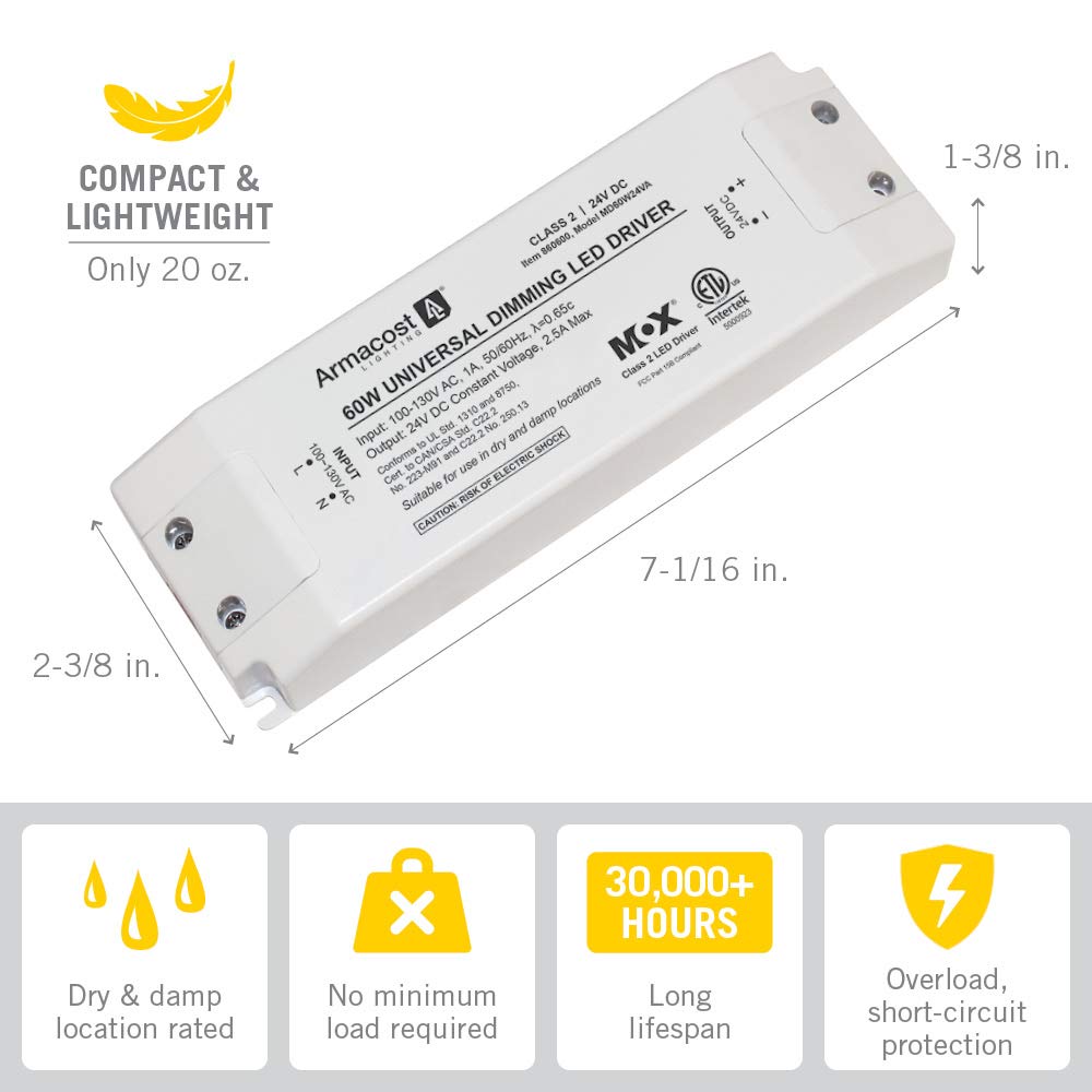 Armacost Lighting 60-Watt Universal Dimmable 24V Dc Led Driver Triac 860600