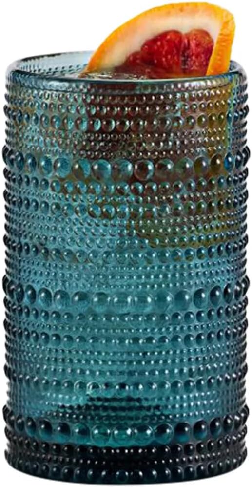Fortessa Jupiter Beaded Hobnail Glass, 13 Ounce Iced Beverage (Set of 4), Cornflower Blue