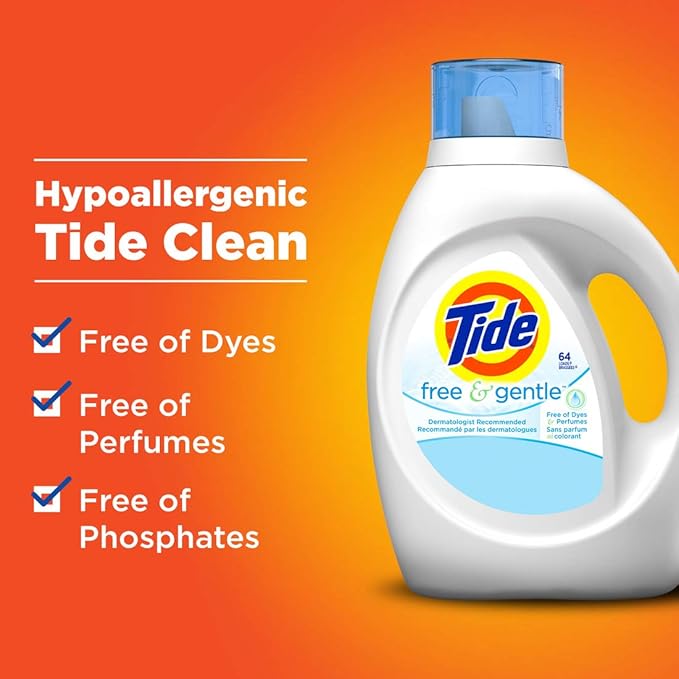 Tide Free & Gentle Liquid Laundry Detergent, Unscented, 1.47 L (32 Loads)