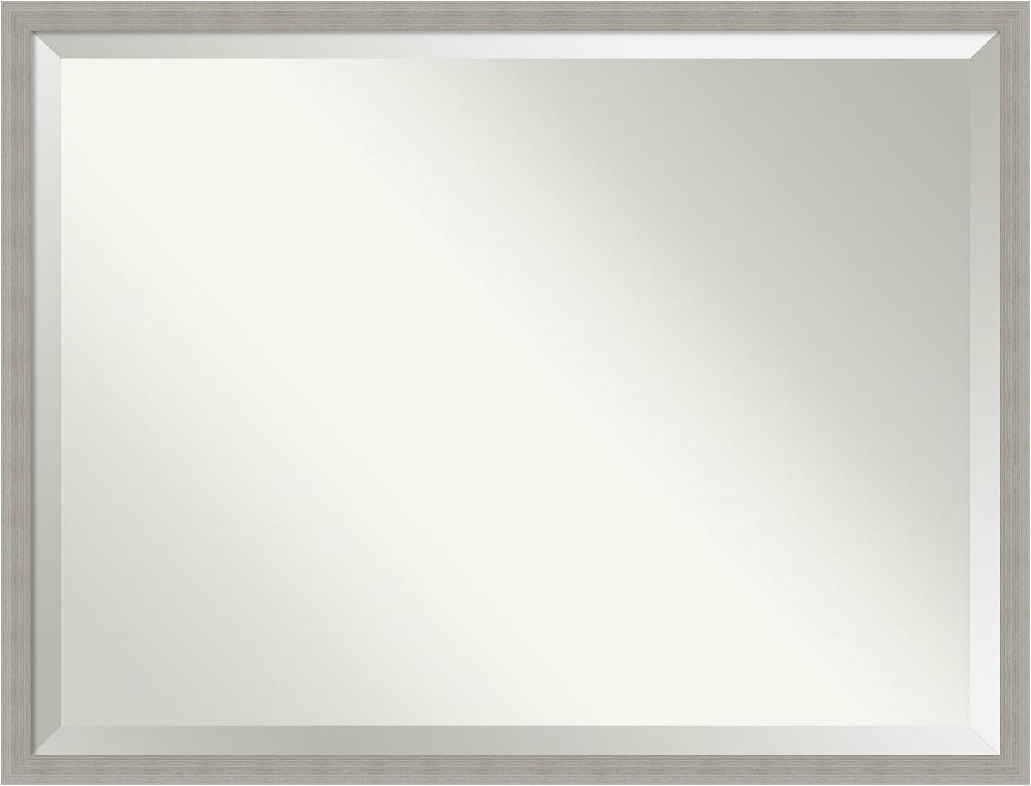 Amanti Art Grey Wall Mirror 32x42 Woodgrain Stripe Grey Rectangle Bathroom Mirror for Wall Decor Living Room, X-Large Casual Wood Frame, Hangs Horizonally and Vertically, Bathroom Decor, Beveled Edge