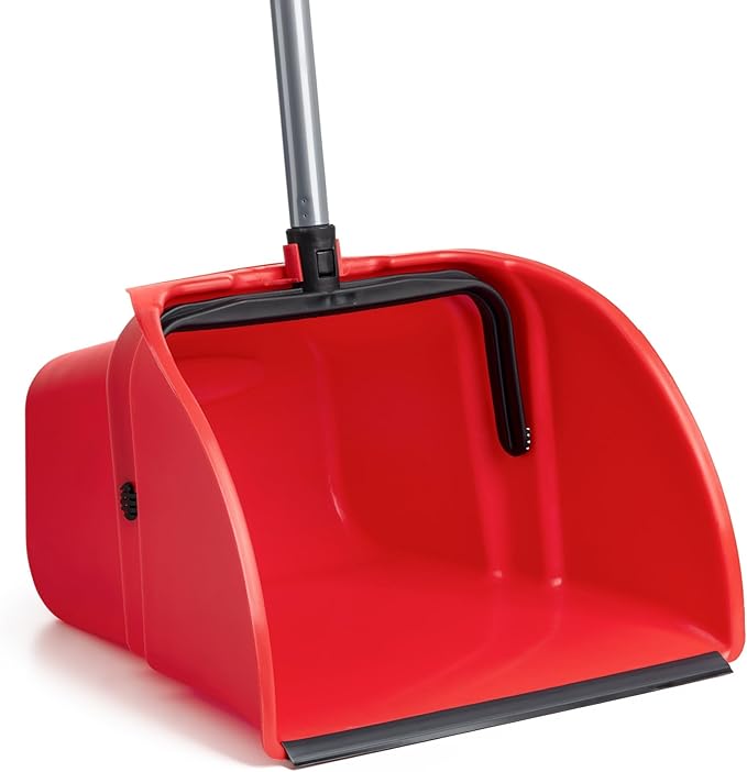 Janico 1087 Bristles Jumbo Lobby Dustpan - Upright Position with Ergonomic Handle - Red