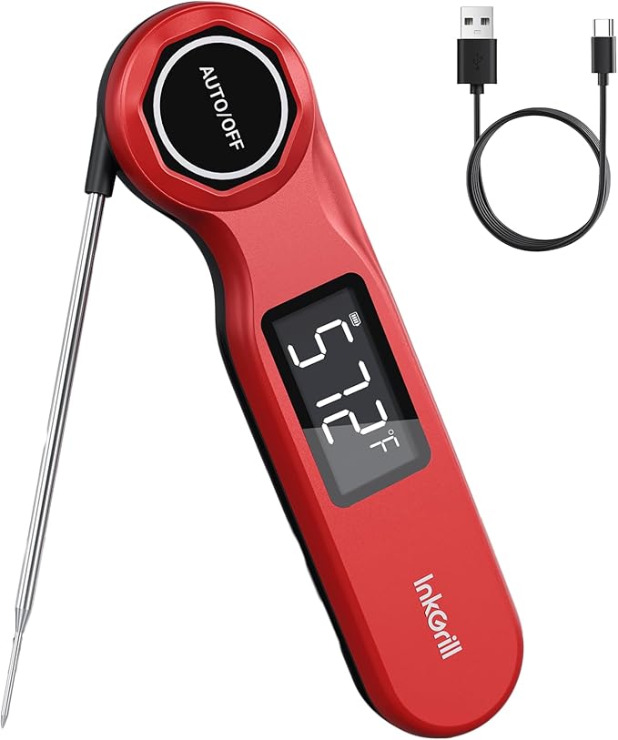 Rechargeable 0.5 Seconds Instant Read Meat Thermometer for Cooking, ±0.5℉ Accuracy Digital Food Thermometer with Large Screen, IP65 Waterproof Kitchen Thermometer with Magnets for Grilling Frying BBQ