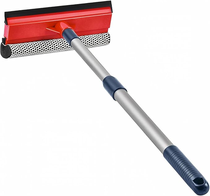 Squeegee for Window Cleaning with Long Handle, 2-in-1 Window Squeege for Home, Car Windshield, Mirror, Glass Cleaning with Extension Pole 18"-30"