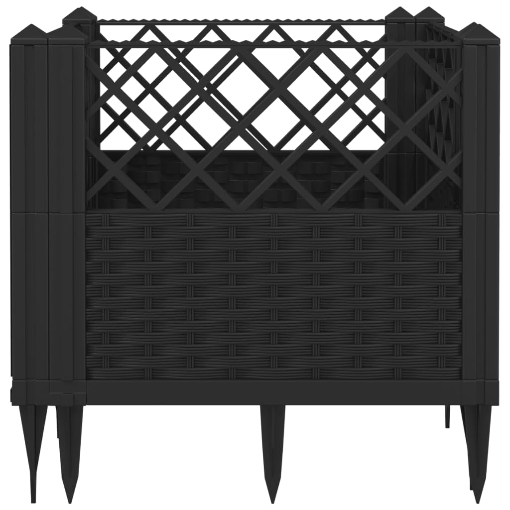 vidaXL Black Square Garden Planter with Rattan Design - Modular Polypropylene Outdoor Container 17.1"x17.1"x17.1"