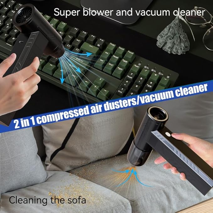 Compressed Air Duster 480000RPM Electric Air Duster Variable Speed 580G 4 Gear Adjustable Rechargeable Cordless Jet Dry Blower Turbo Fan Dryer Cleaning Air Blower Mini Car Vacuum Cleaner Carbon Black