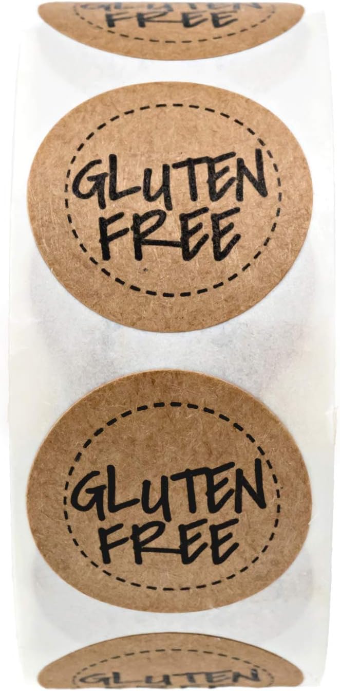 Gluten Free Kraft Stickers / 500 Brown Kraft Circle Labels Per Roll / 1" Round Food Labels Labels/Food Allergy Sticker Seals