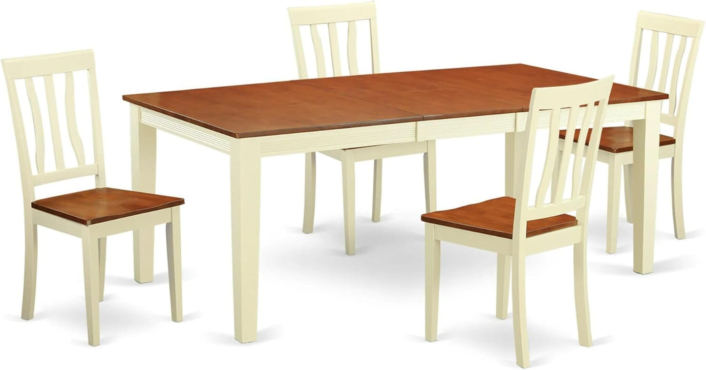 East West Furniture QUAN5-WHI-W 5 Piece Dining Room Furniture Set Includes a Rectangle Wooden Table with Butterfly Leaf and 4 Kitchen Dining Chairs, 40x78 Inch, Buttermilk & Cherry