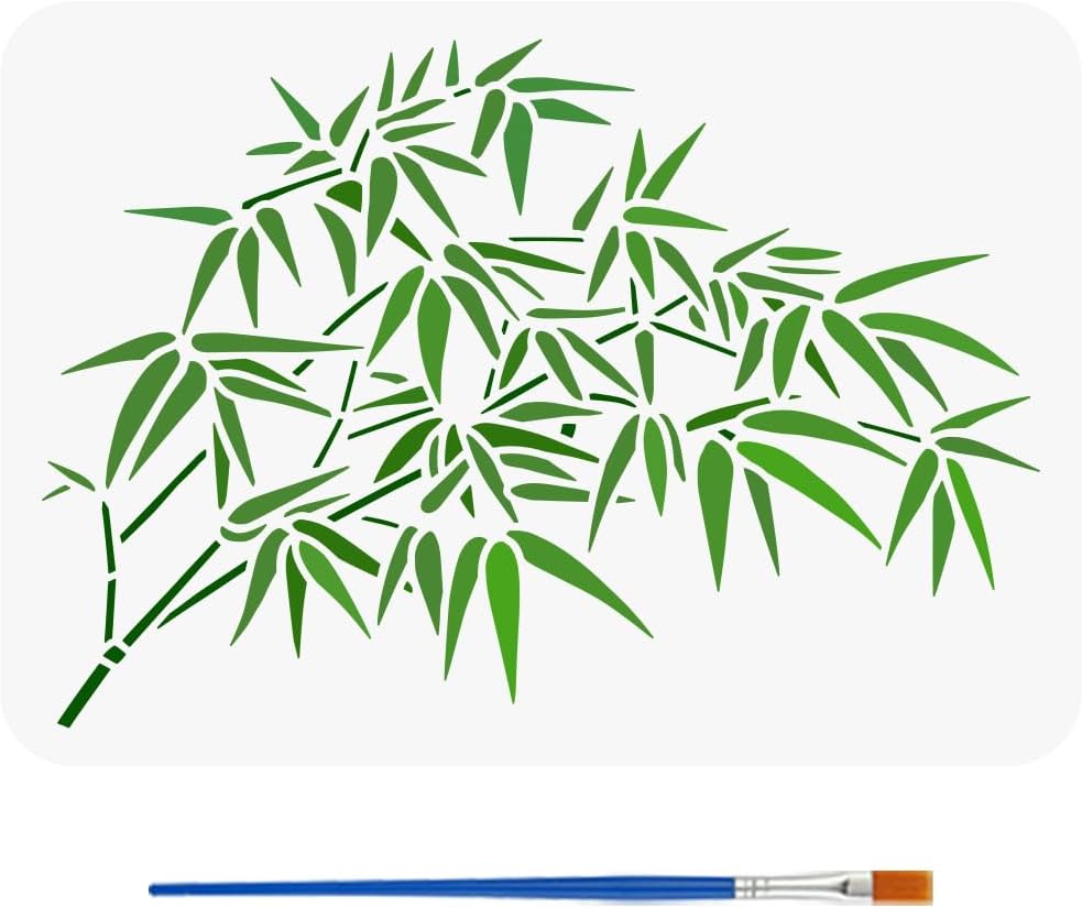 FINGERINSPIRE Bamboo Leaf Painting Stencil with Brush 8.3x11.7inch Bamboo Branch Drawing Template China Styles Pattern DIY Art Home Decoration Stencil for Painting on Wood Wall Fabric Furniture
