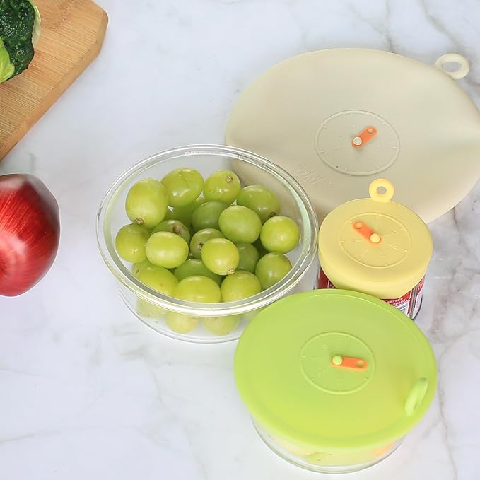Silicone Stretch Lids for Food Storage, Reusable Stretch and Seal Lids with Easy-open Pull Tab and Day Indicator, 6 Pcs Silicone Dustproof and Fresh-keeping Covers Set for Cups/Cans/Jars/Bowls