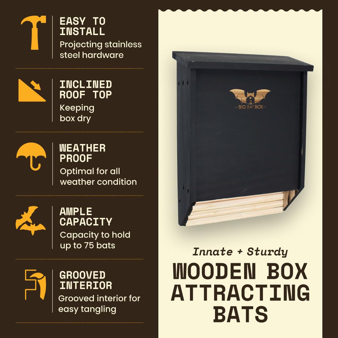 BIGBATBOX - Bat House for Outdoors - Clean Your Backyard from Mosquitoes - Wooden Bat House Kit - with Our Proven Bat Box Design, You are Almost Guaranteed to Attract Bats! WildYard