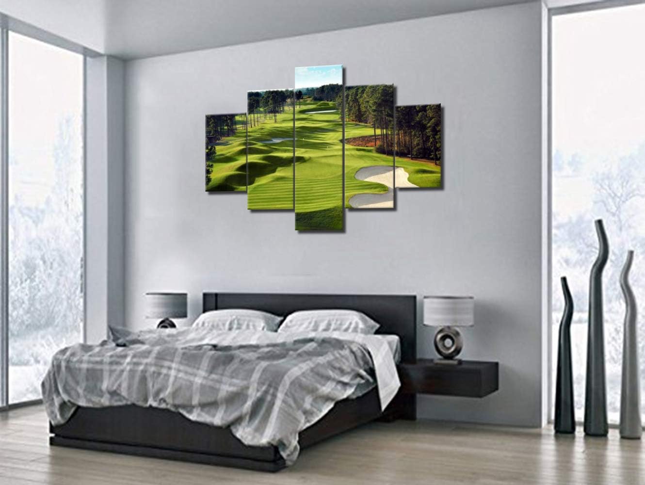 Wall Paintings for Living Room Golf Course Scenery Pictures Green Lawn Artwork HD Prints Multi Panel Canvas Wall Art Contemporary Home Decorations Giclee Framed Stretched Ready to Hang(60''Wx40''H)
