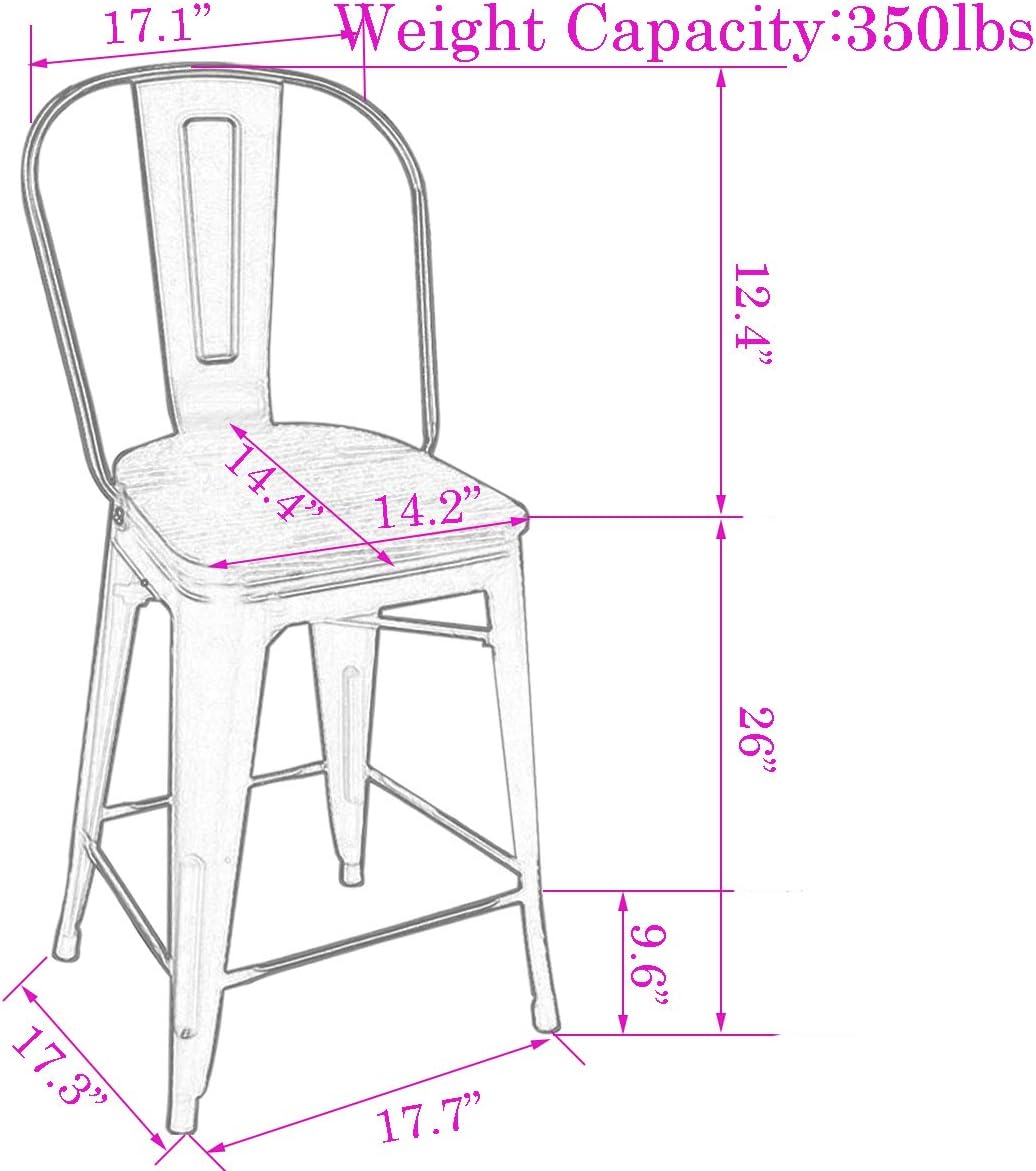 Changjie Furniture 26 Inch Metal Barstools Set of 4 Counter Height Bar Stools Industrial Stools with Backs High Back Chairs for Kitchen Island (26 Inch, Black)