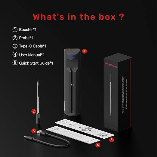 Pro WiFi Wireless Meat Thermometer, Smart App Monitoring, Meat Probe Thermometer, IP67 Waterproof, Digital Wireless Meat Thermometer for BBQ, Oven, Grill, Smoker