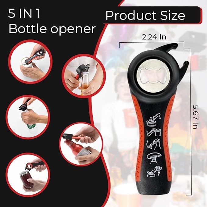 Jar Opener Set 4 Pieces LAGONOVA – Bottle Opener, Corkscrew, 1 Silicone Grip Pads, Lid Remover for Arthritic Hands, Kitchen Essential for Jars, Bottles & Cans