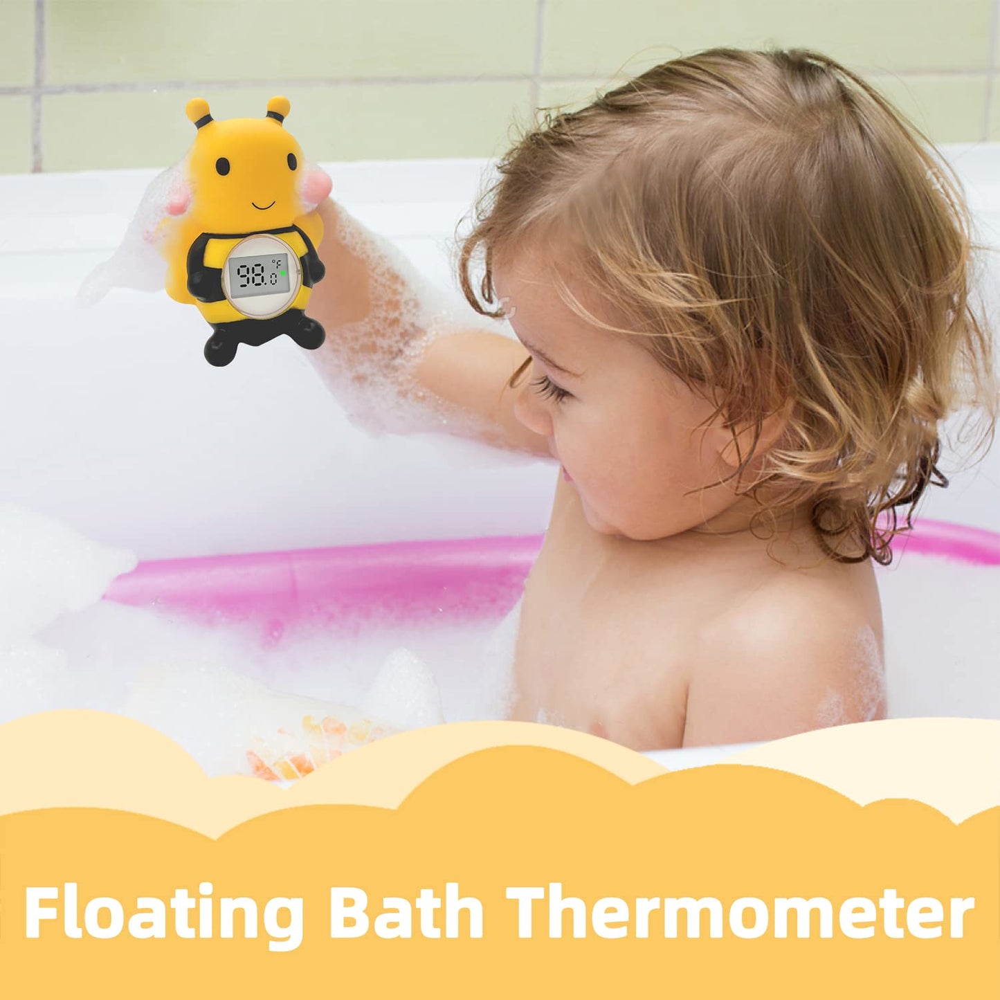 Baby Bath Thermometer Floating Toy - CPC Certified | IP68 Waterproof Water Temperature Thermometer for Bathtub, Tub Toy Gift for Newborn Baby Shower, Infants, Toddlers, Kids (Bee)